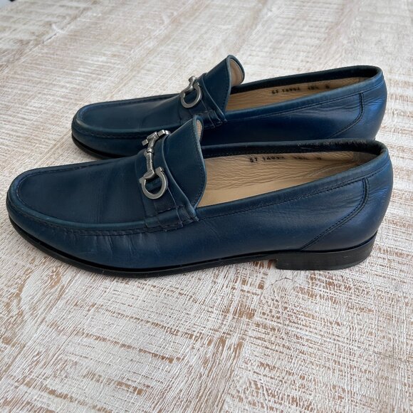 Salvatore Ferragamo Men's Dark Blue Leather Horse Bit Penny Loafer Size 10 1/2 D - Picture 2 of 13